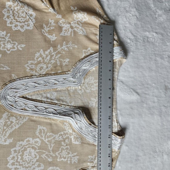 Womens Krazy Kat Lace V Neck Boho Floral Tunic Tan M White Cotton - Picture 10 of 16